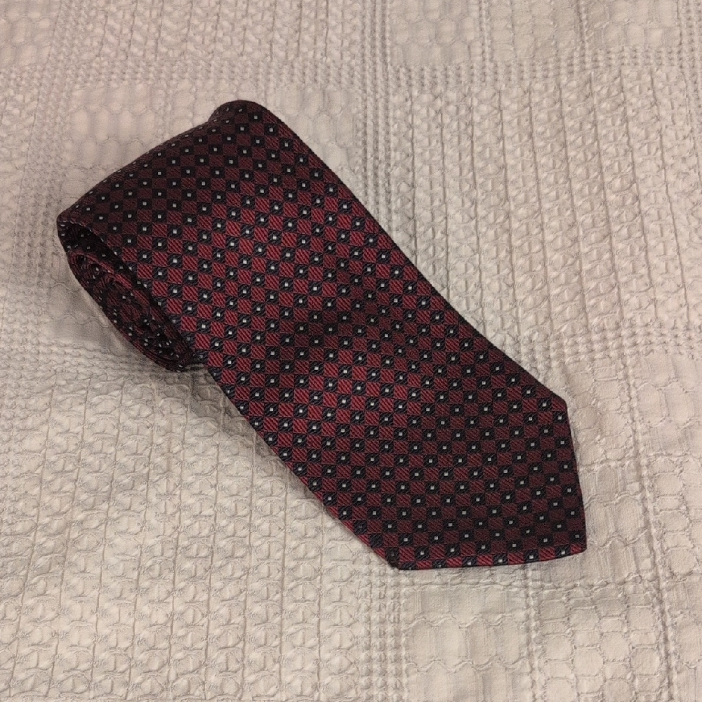 Italian Silk Red And Blue Geometric Tie